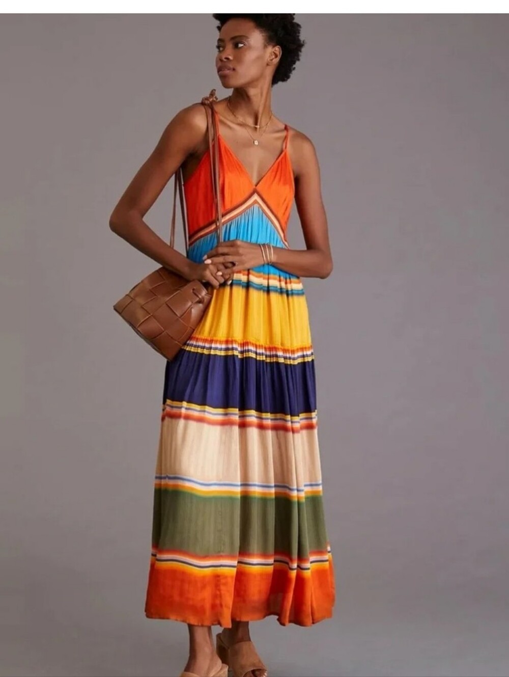 Tanvi Kedia Anthropologie Multi-Color Spaghetti Strap Striped Maxi Dress